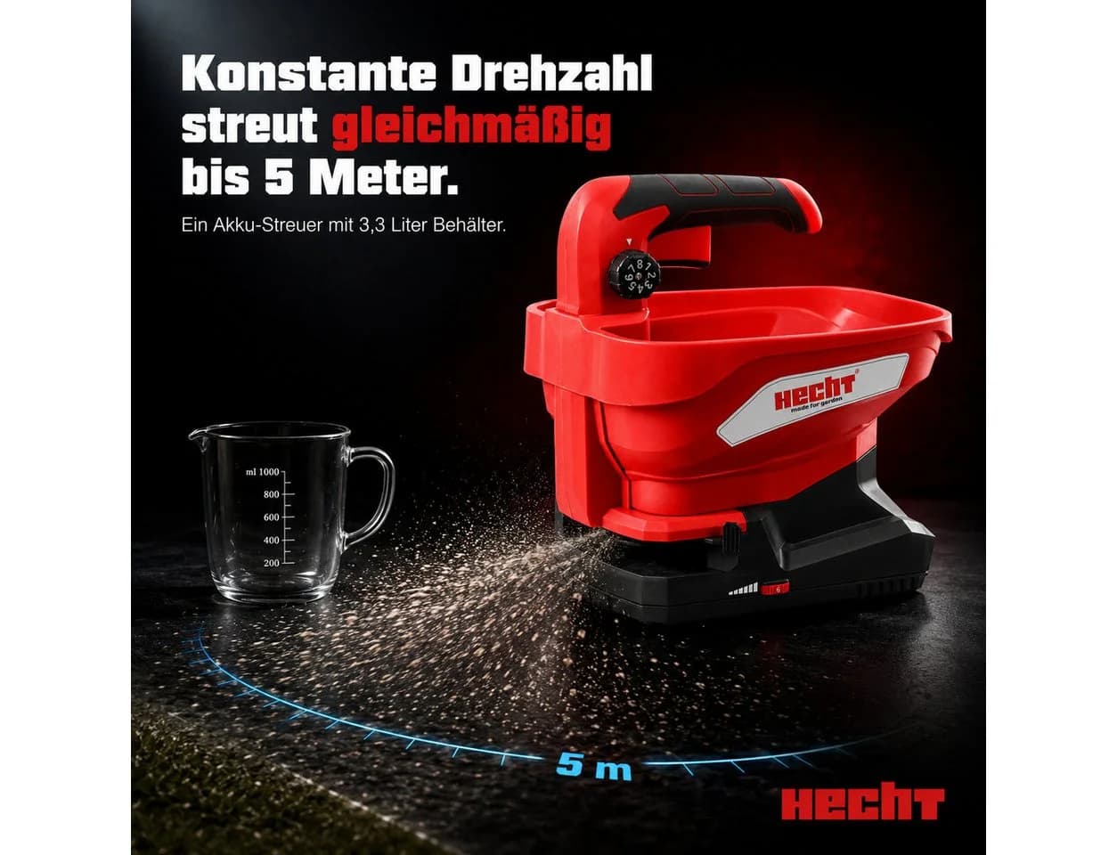 Hecht Akku Handstreuer 207, 3,3L, 5m Streubreite, 7,2V, Rot