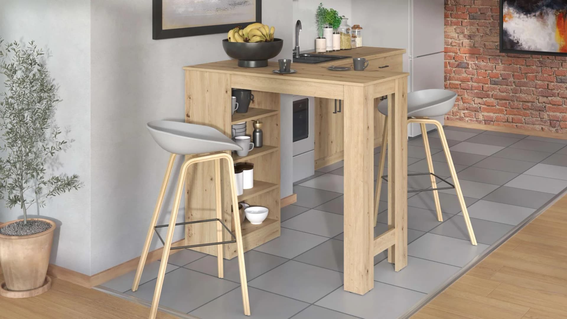 HOME AFFAIRE Bartisch Valence Eiche-Optik mit 4 Regalfächern