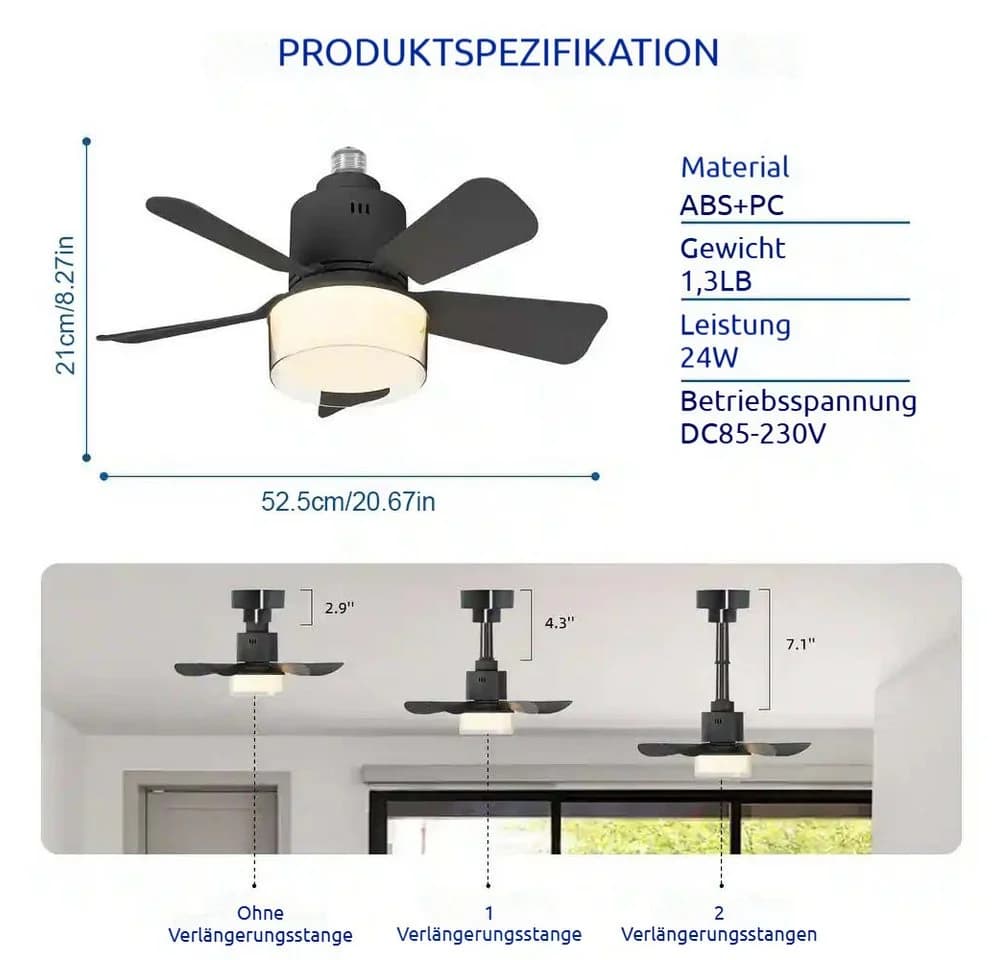 VIVIHEYDAY Deckenventilator mit LED Licht Schwarz Dimmbar App Steuerung