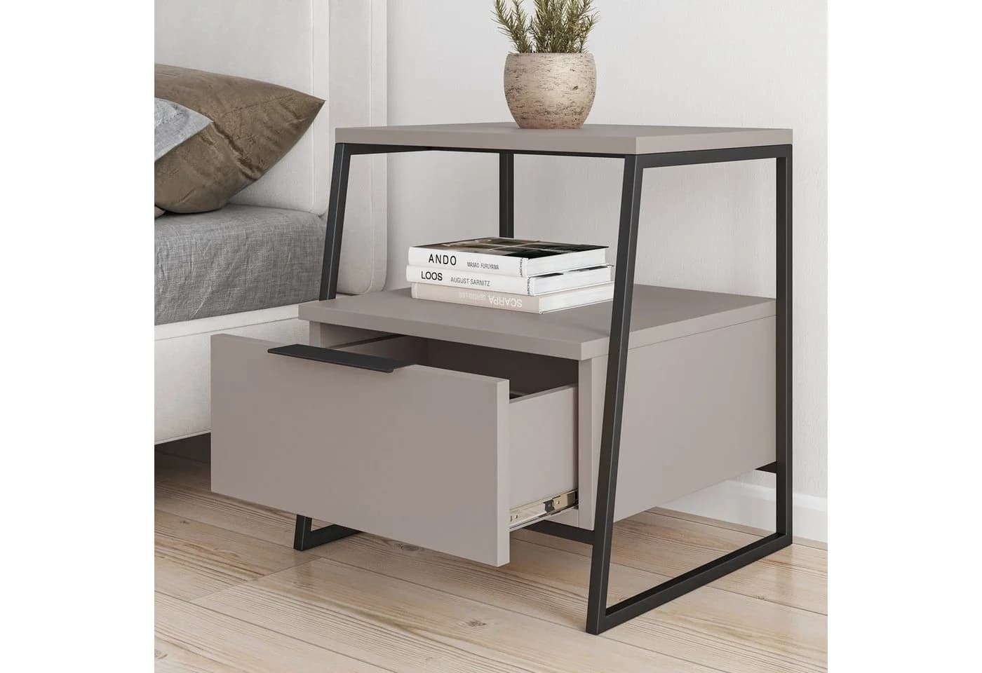 Decortie Nachttisch Pal mit Schubladen und Regal Braun