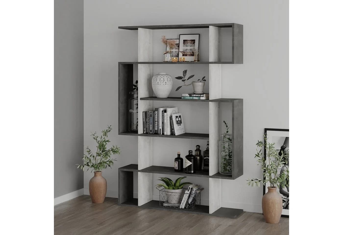 Decortie Bücherregal Mito Modern Retro Grau Altweiß
