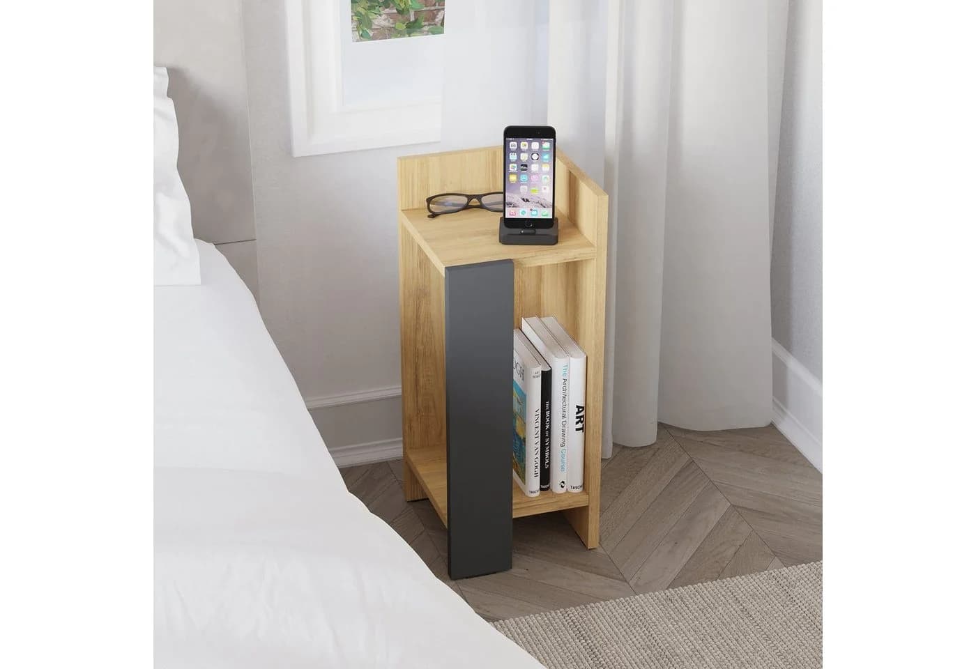 Decortie Nachttisch Elos Modern Braun Versenkbare Tür