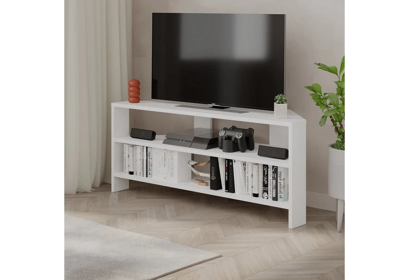 Decortie TV-Schrank Thales Modernes Eck-Multimedia-Center Weiß