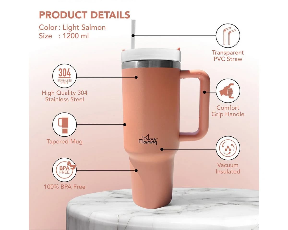 ANY MORNING Thermobecher XL 1200ml Edelstahl Lachs