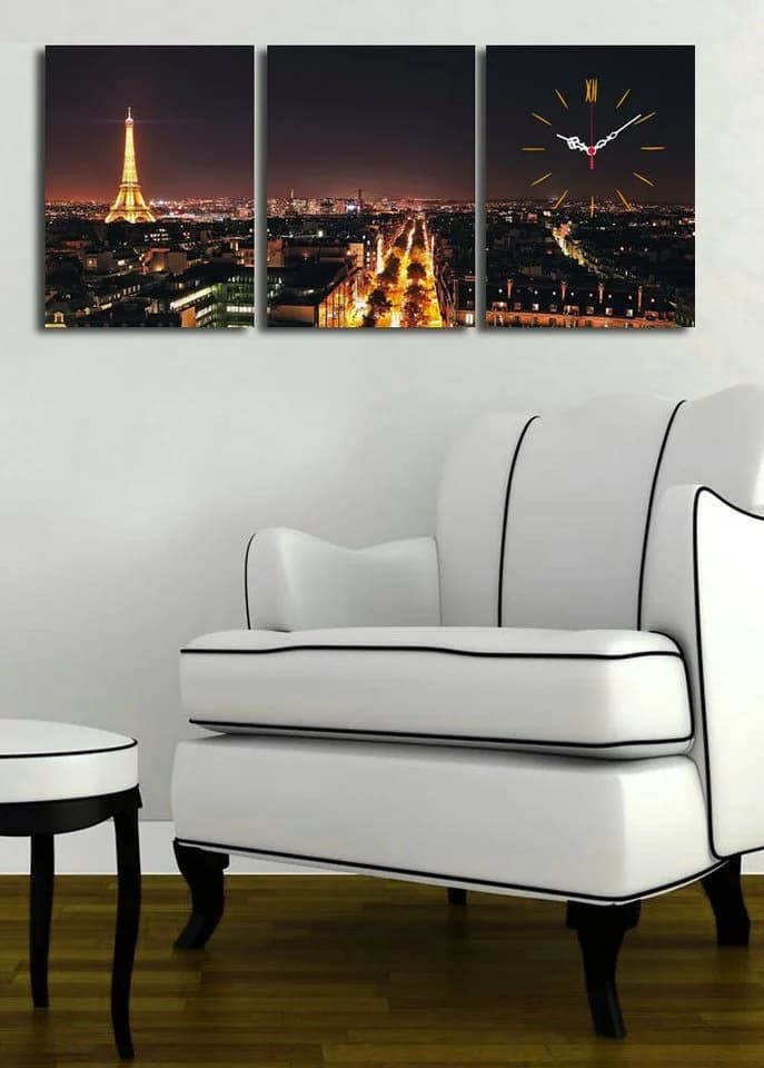 Wallity Wanduhr 3-teilig Wildleder Leinwand Holzrahmen