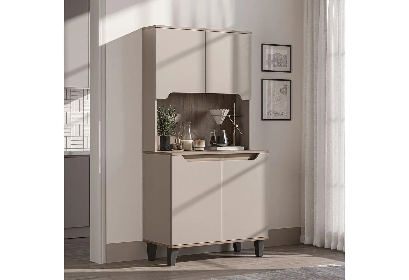 Roomart Küchenbuffet DEFNE mit Nische Kaffeebar Vorratsschrank