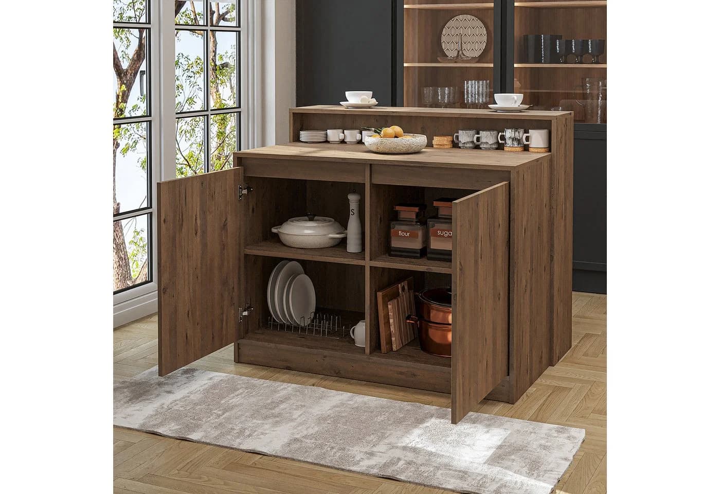 Roomart Kücheninsel CORTADO 120 cm mit 4-Fach-Unterschrank und Thekenebene