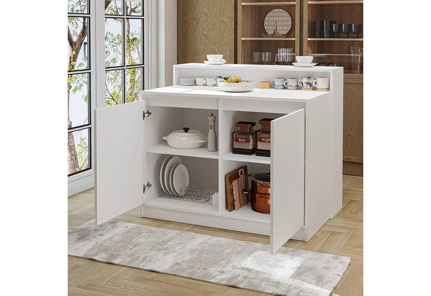 Roomart Kücheninsel CORTADO 120 cm mit Stauraum und Barhocker-Ebene