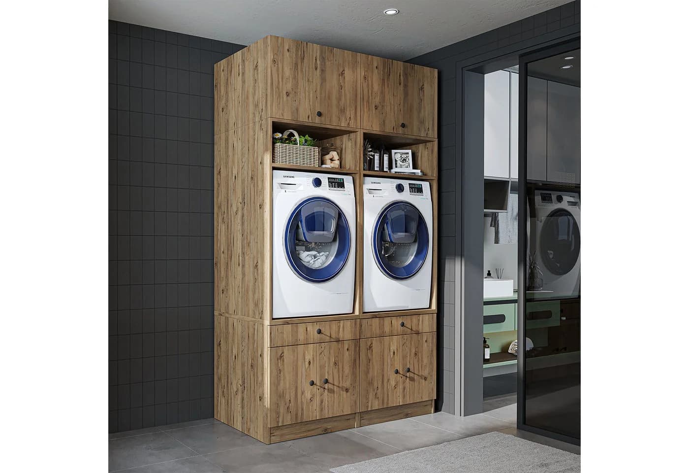Roomart Waschmaschinenumbauschrank SERIE 1 Braun mit Ausziehbrett