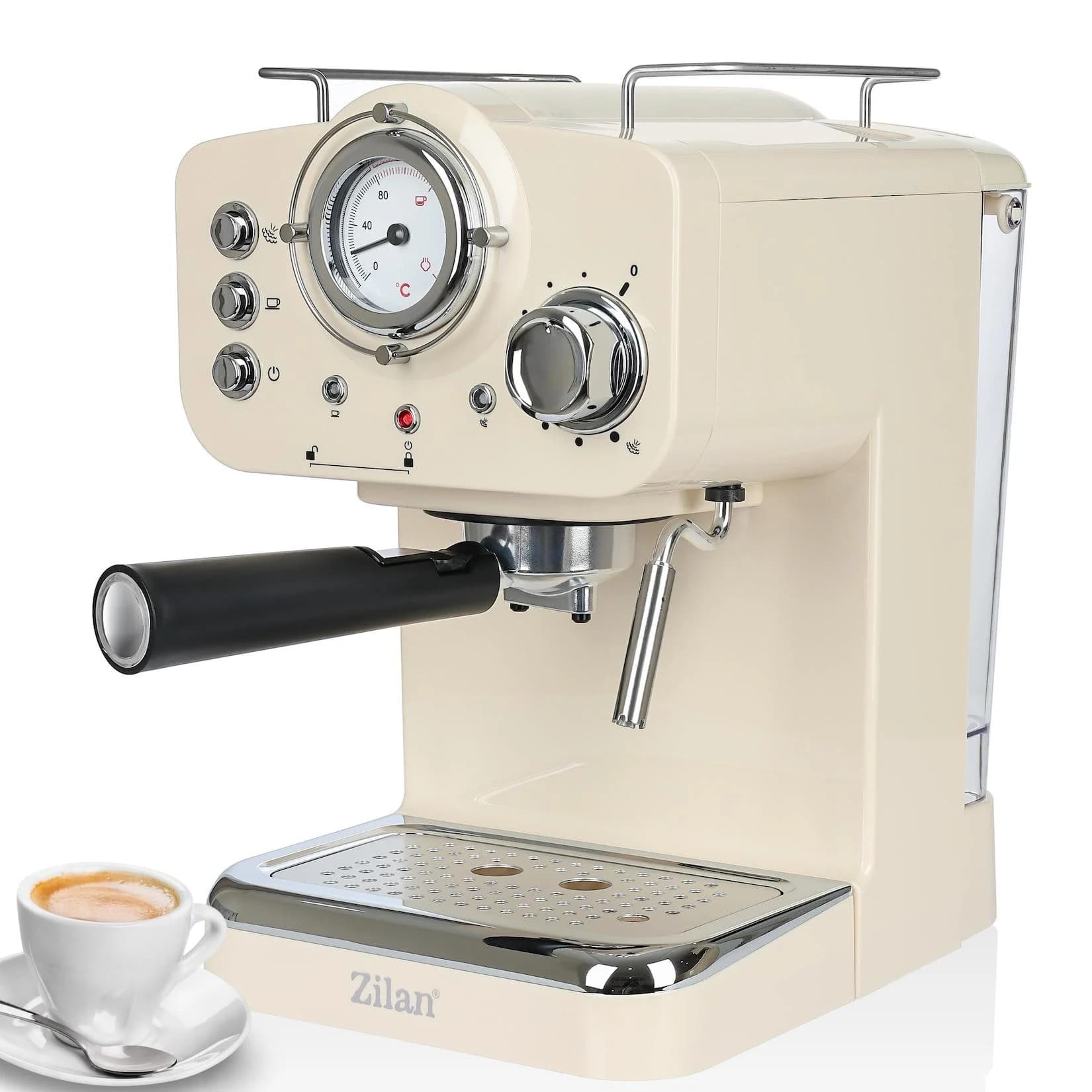 Zilan Espressomaschine mit Milchaufschäumer Siebträgermaschine 15 bar 1.25L Gelb