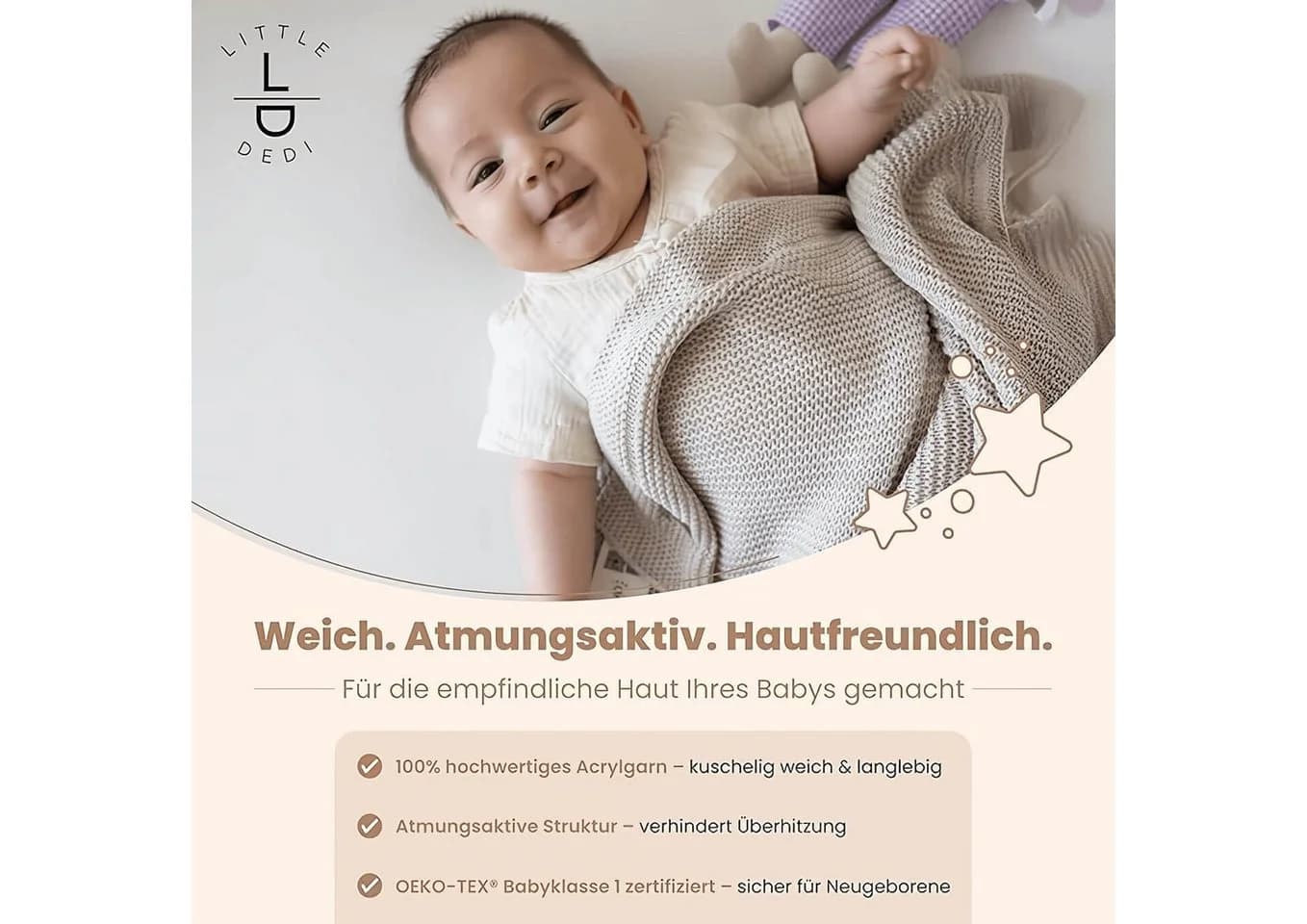 Babydecke Baby Strickdecke Weich & Atmungsaktiv 80x100cm Beige Little Dedi