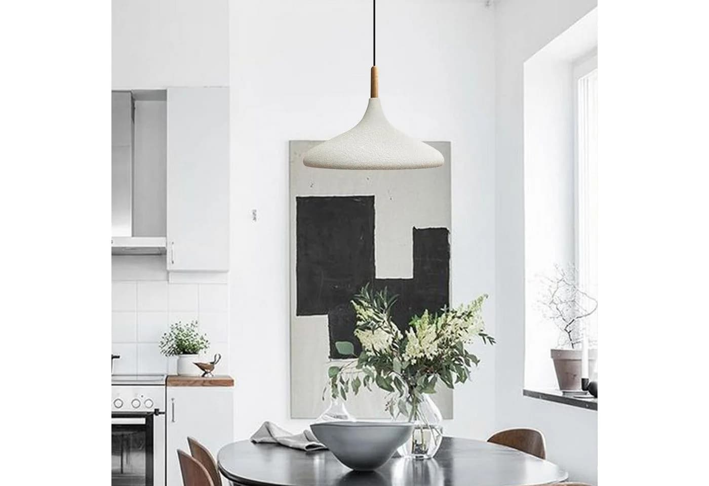 Bamyum Pendelleuchte Champion Ø35 cm Holz-Metall E27 Weiß Modern