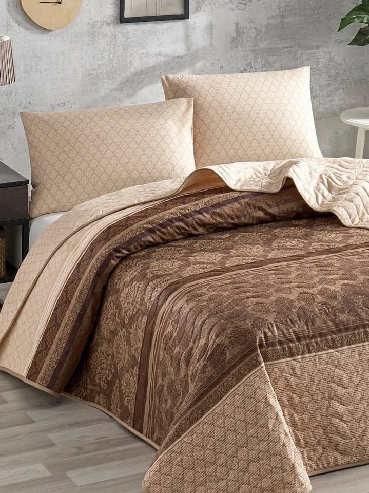 L'Essentiel Maison Bettdecke + Kopfkissen Set Braun Baumwolle Polyester