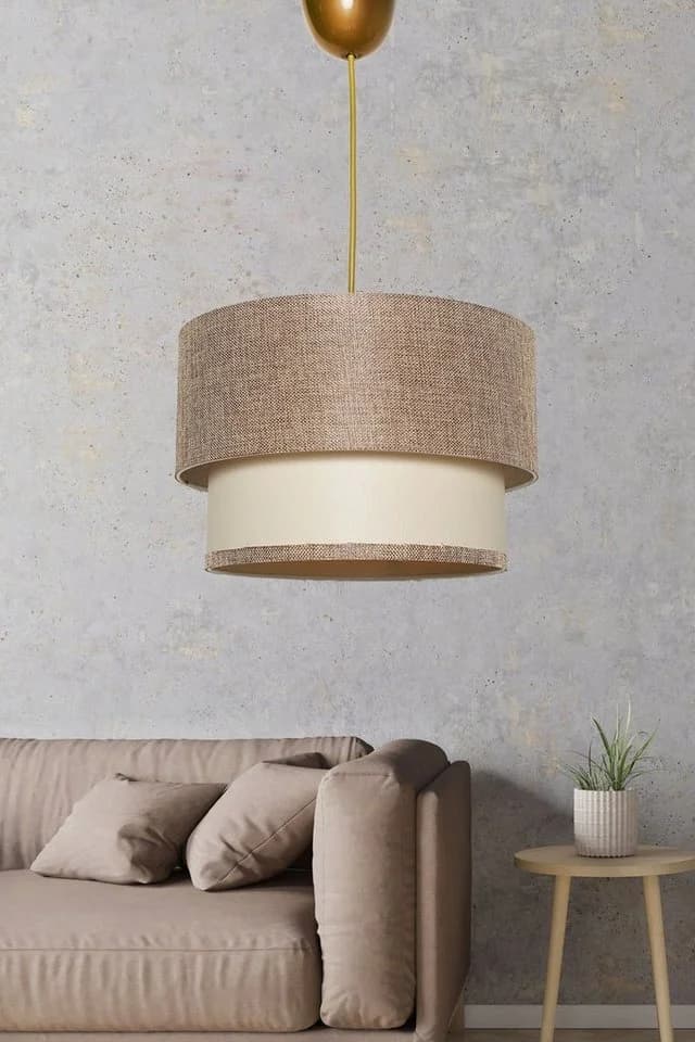 Opviq Kronleuchter Beige Metall mit Stoffkappe