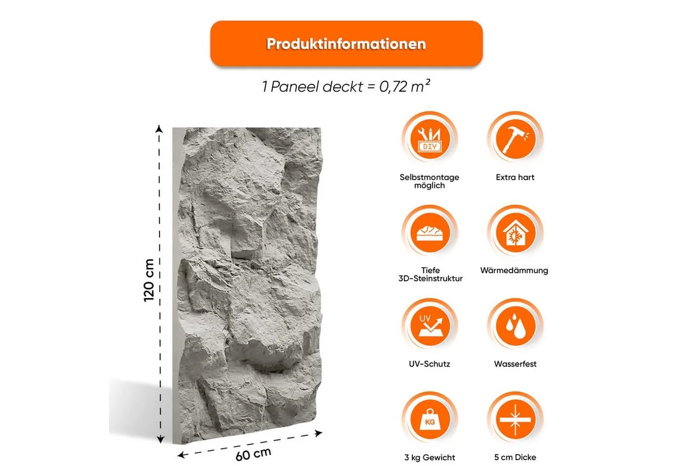 IZODEKOR 3D Wandpaneel PU Steinpaneele 60x120cm