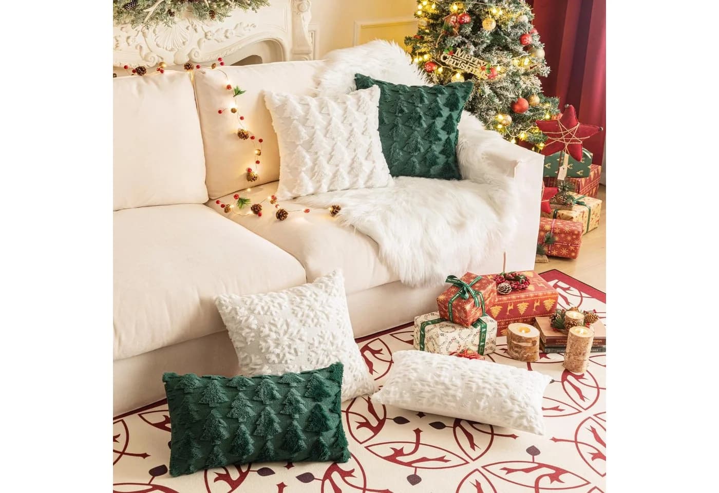 FOUORTUNATE-BEE Kissenbezug 2 Stück Weihnachten 45x45 cm Grün