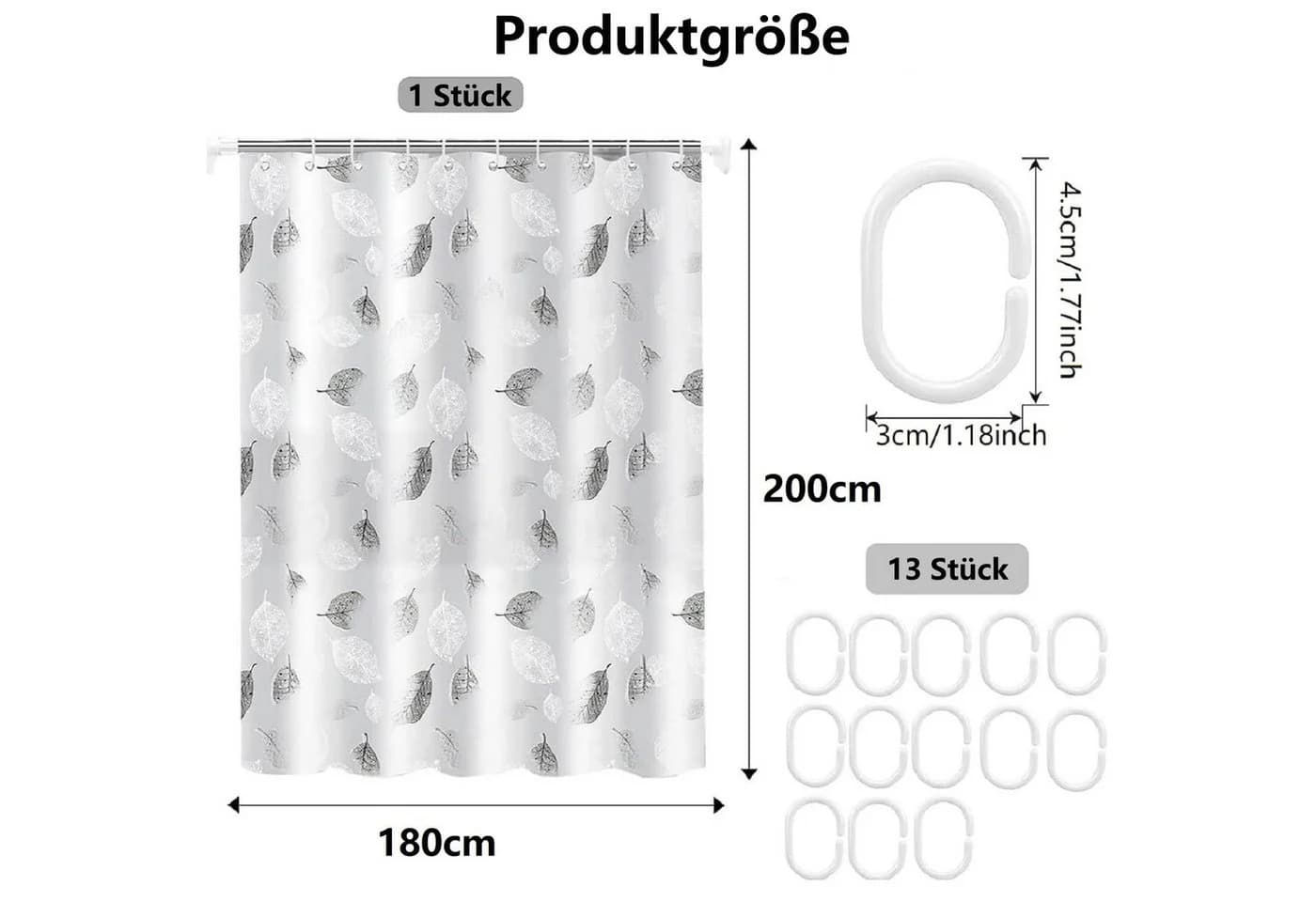 FOUORTUNATE-BEE Duschvorhang Blätter Wasserdicht 180 cm