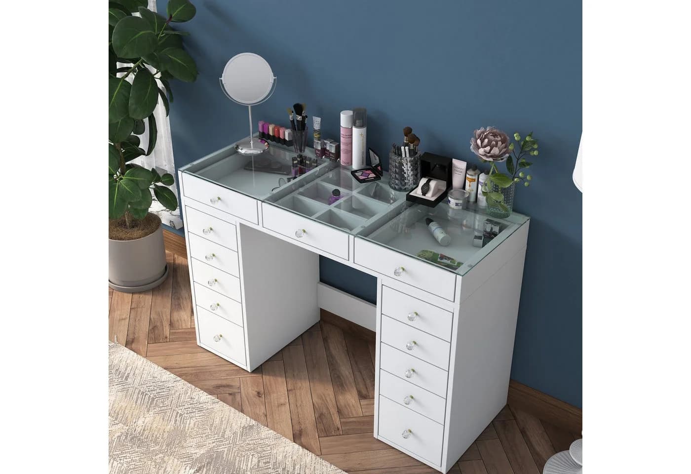 Skye Decor Schminktisch Weiß mit Spiegel und Schubladen