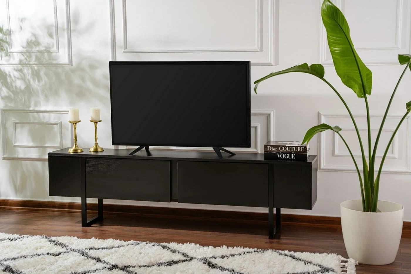 Skye Decor TV-Board 180 cm Modernes XXL Lowboard Schwarz/Weiß