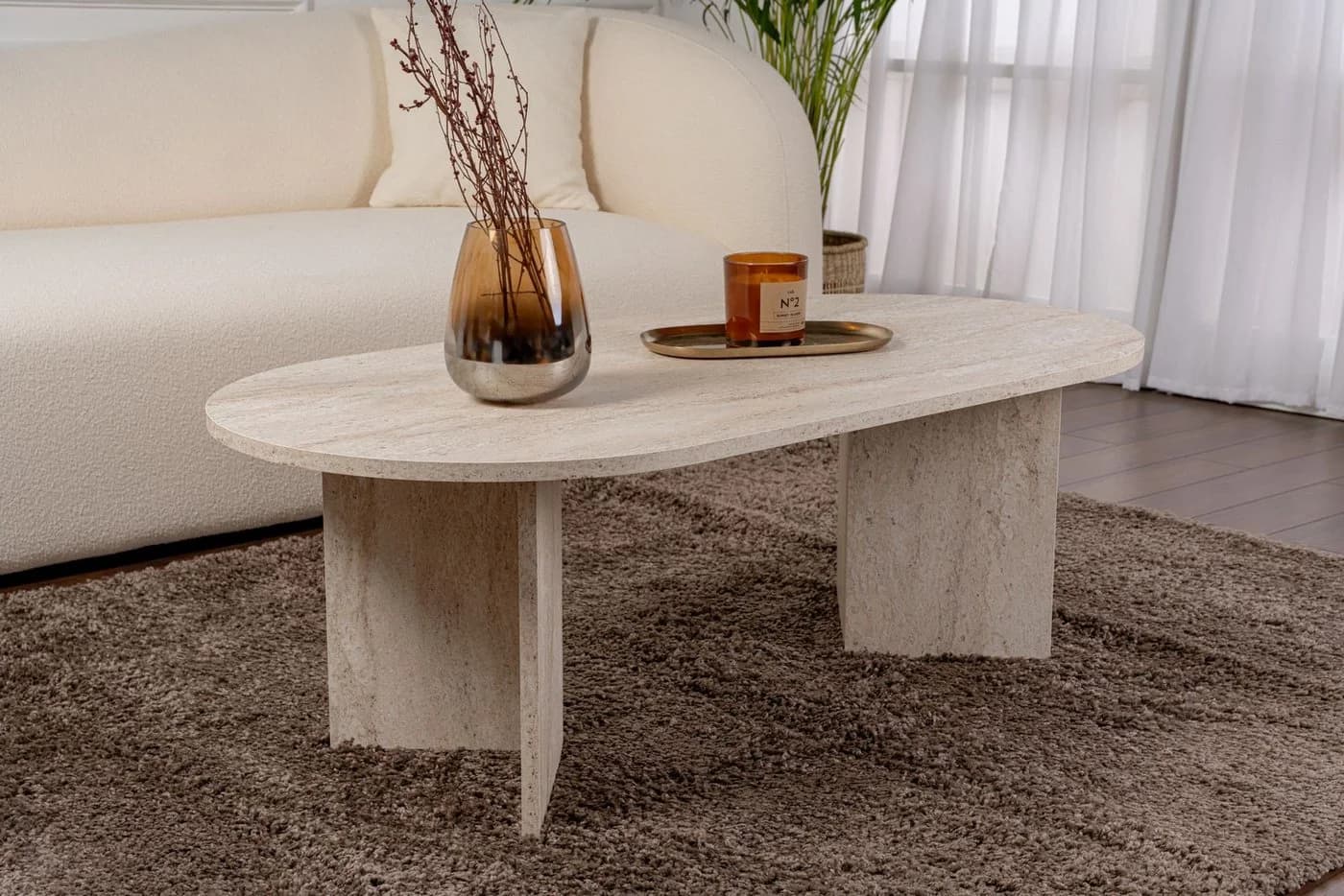 Skye Decor Couchtisch Sable Oval Beige Moderner Wohnzimmertisch