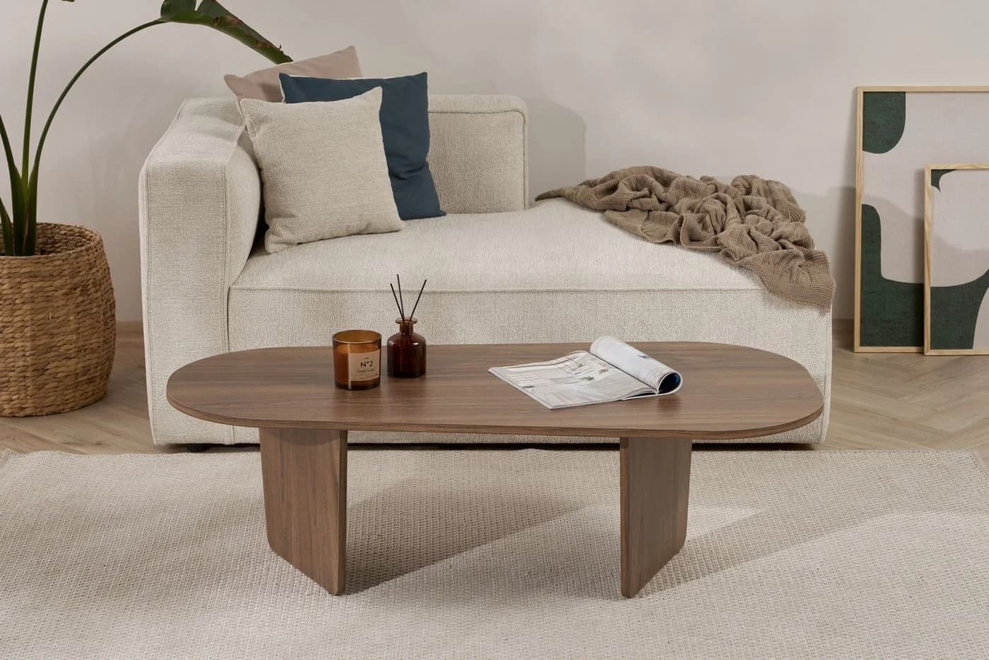 Mid.you Couchtisch Ovalis Walnuss Holzwerkstoff Modern