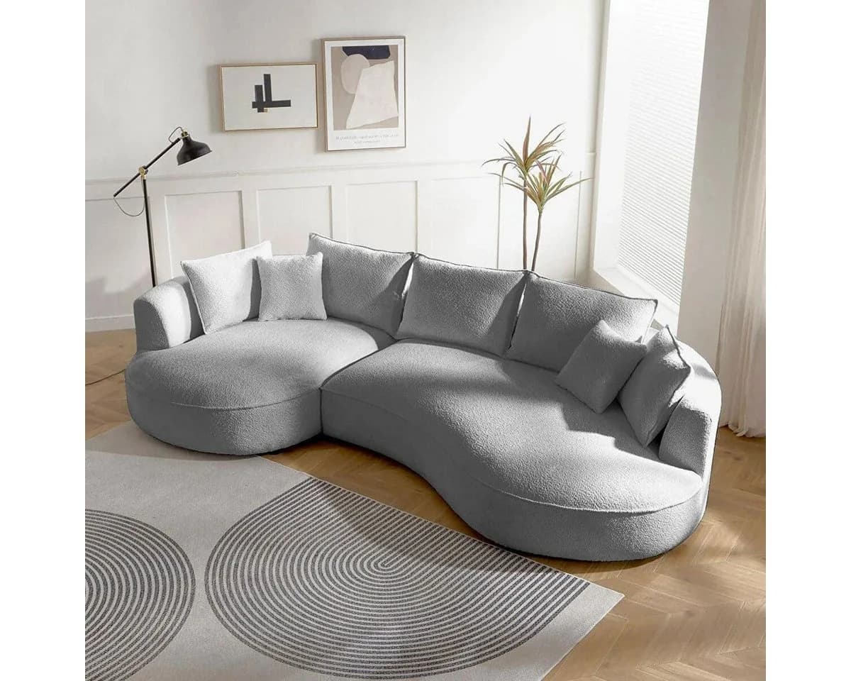 Skye Decor Ecksofa L-Form Grau Bouclé 5-Sitzer