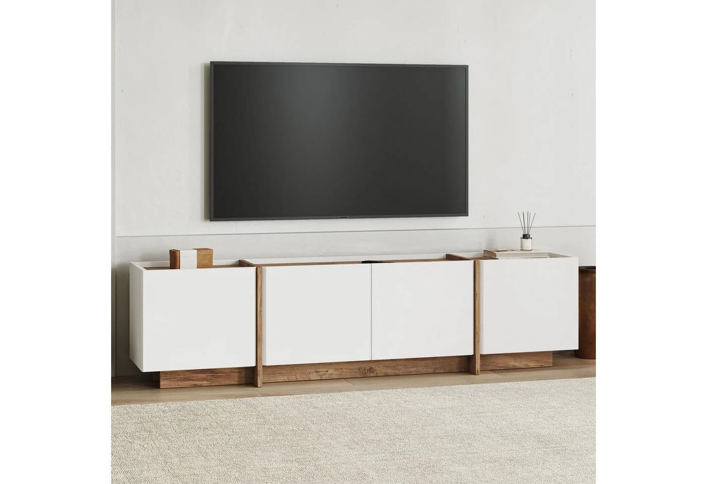 Skye Decor TV-Board Japandi Lowen Weiß Soft-Close