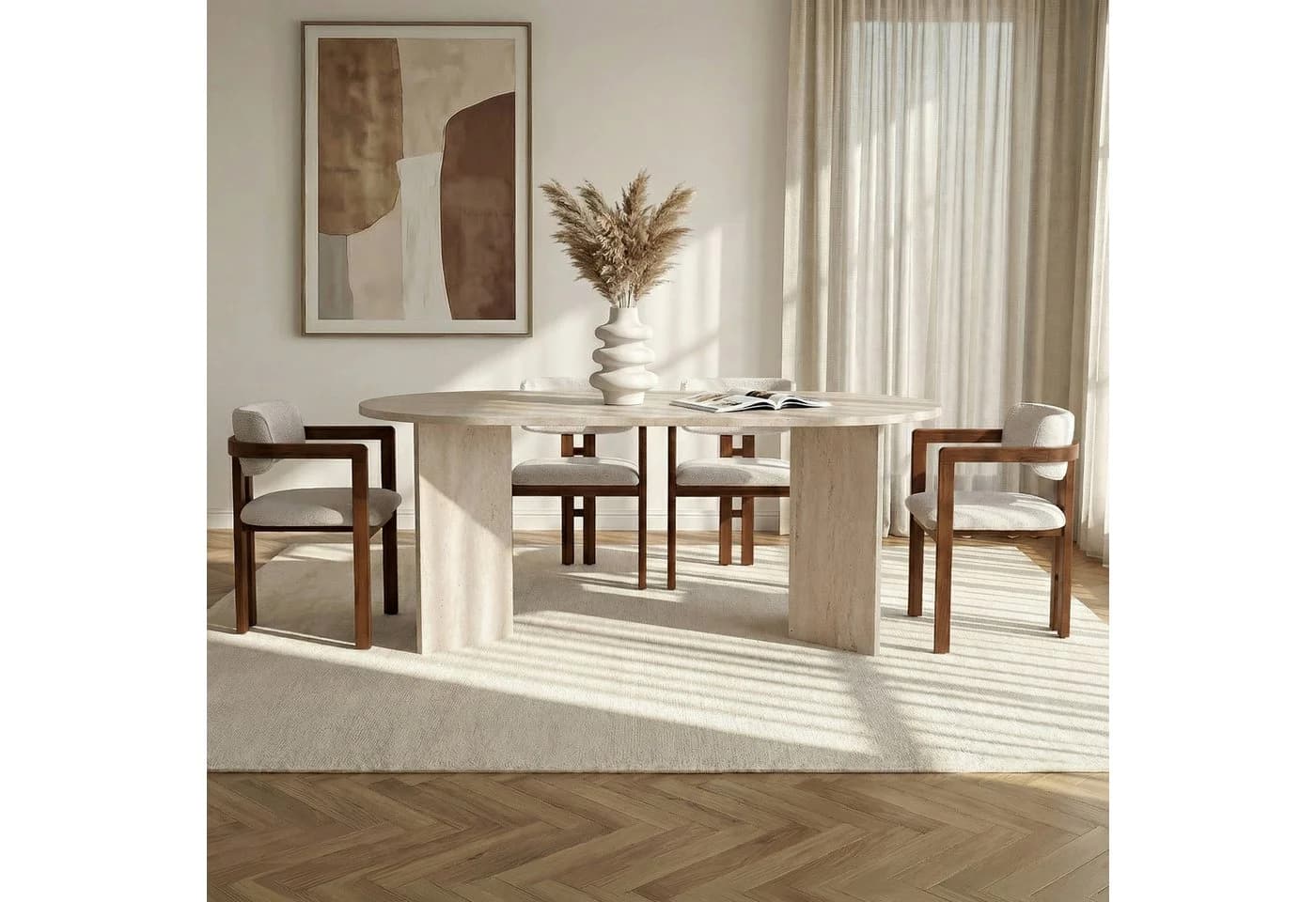 Skye Decor Essgruppe Sablin Modern 5-tlg. Set Walnuss Japandi