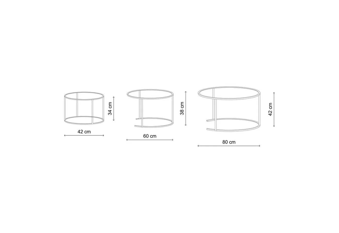 Skye Decor Couchtisch Japandi 3-teilig Orange Glas Metall