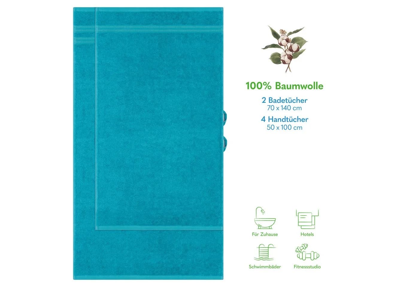 Hammetex 6-teiliges Handtuch Set 100% Baumwolle türkis Frottier