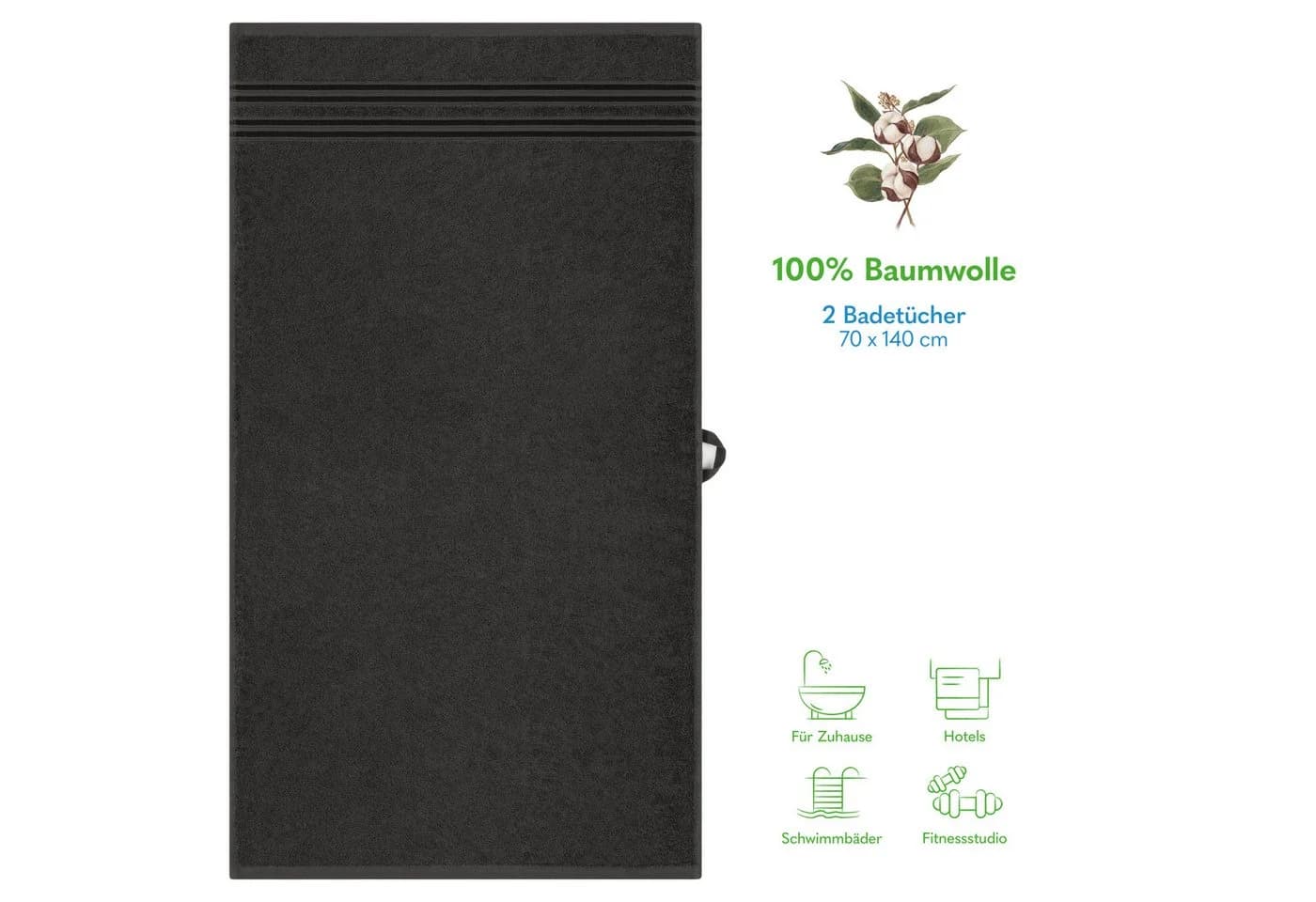 Hammetex 2er Set Badetücher Grau 70x140 cm 100% Baumwolle Frottier