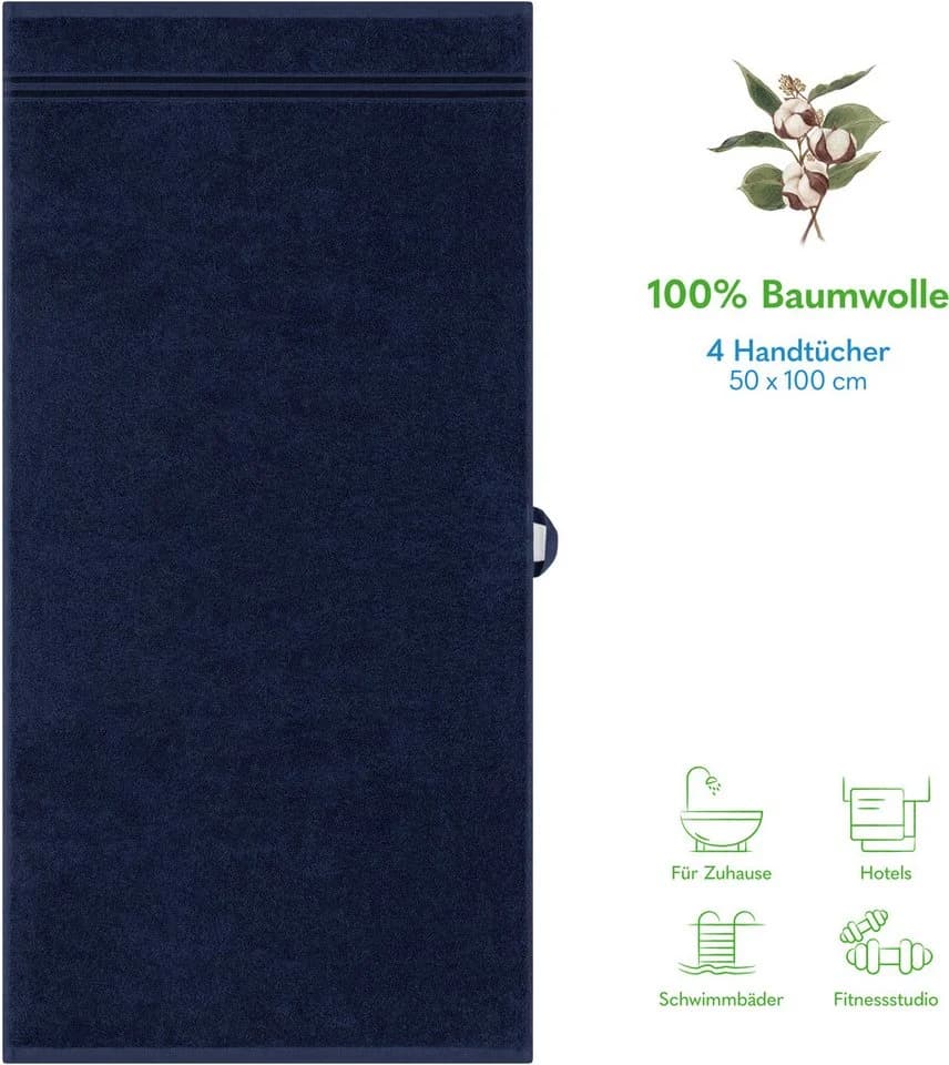 HAMMETEX 4er Handtuch Set Dunkelblau 100% Baumwolle Frottier