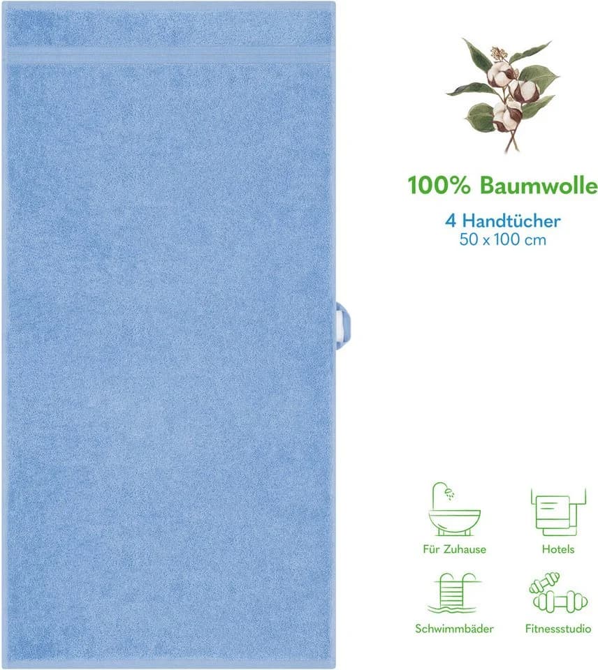 HAMMETEX Handtuch Set 4-teilig Hellblau 100% Baumwolle Frottier