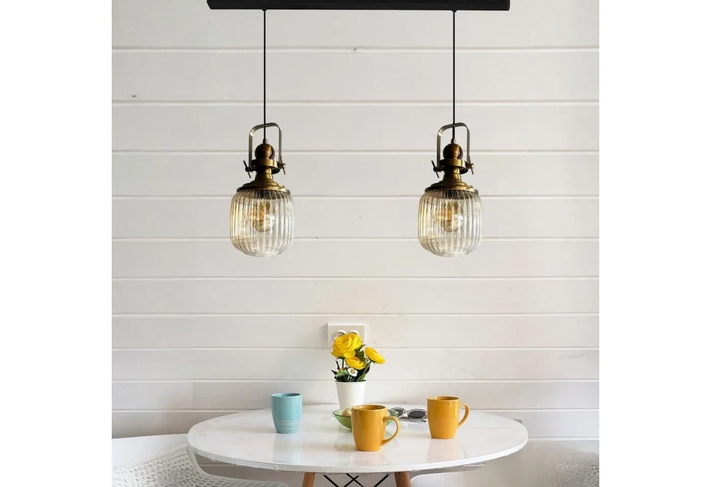 Bamyum Retro Pendelleuchte Glas Metall E27 Kronleuchter