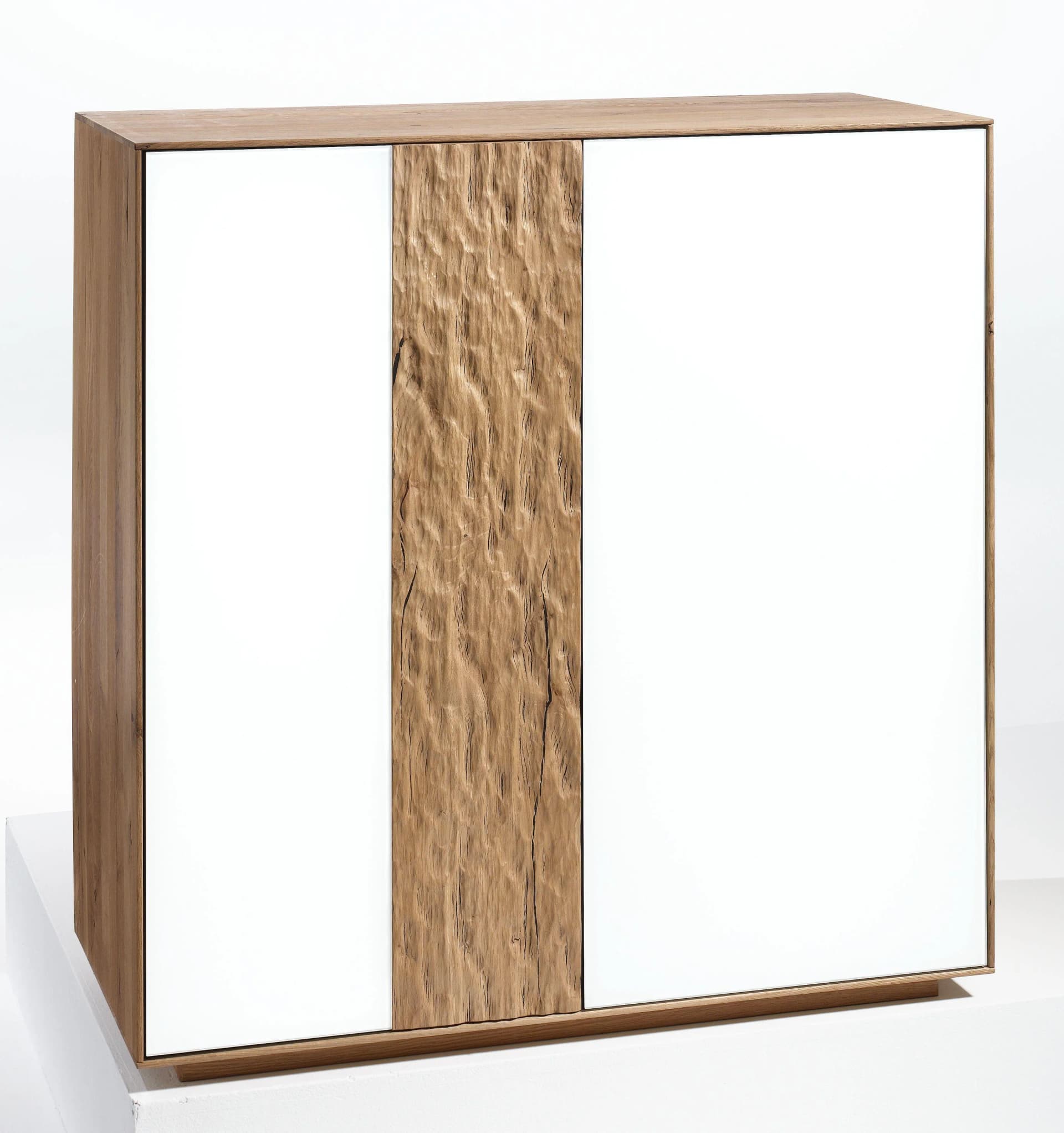 Schuhschrank VALMONDO RUBIS Eiche massiv matt weiß Glas