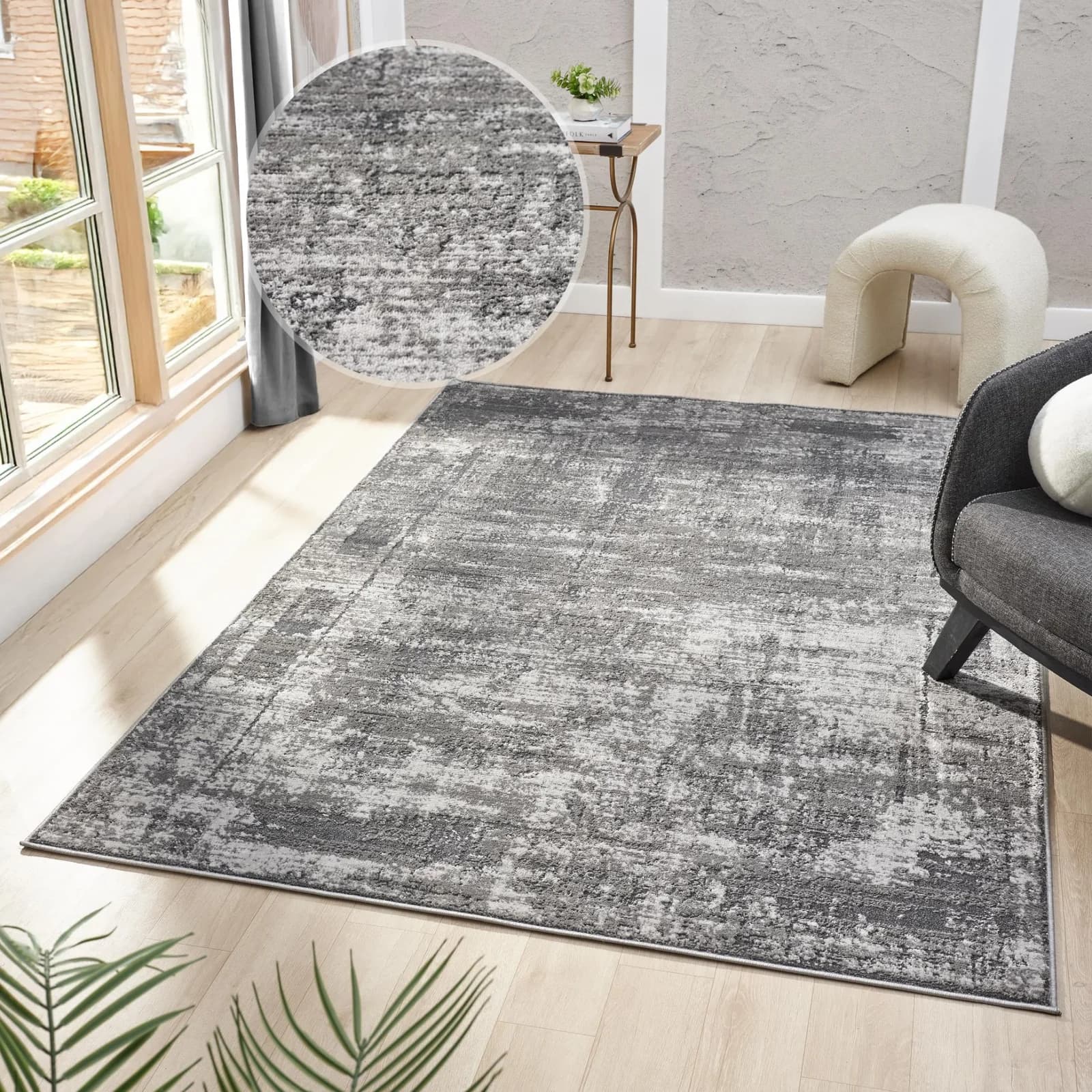 Vintage Teppich in Grau und Dunkelgrau, 120x180 cm