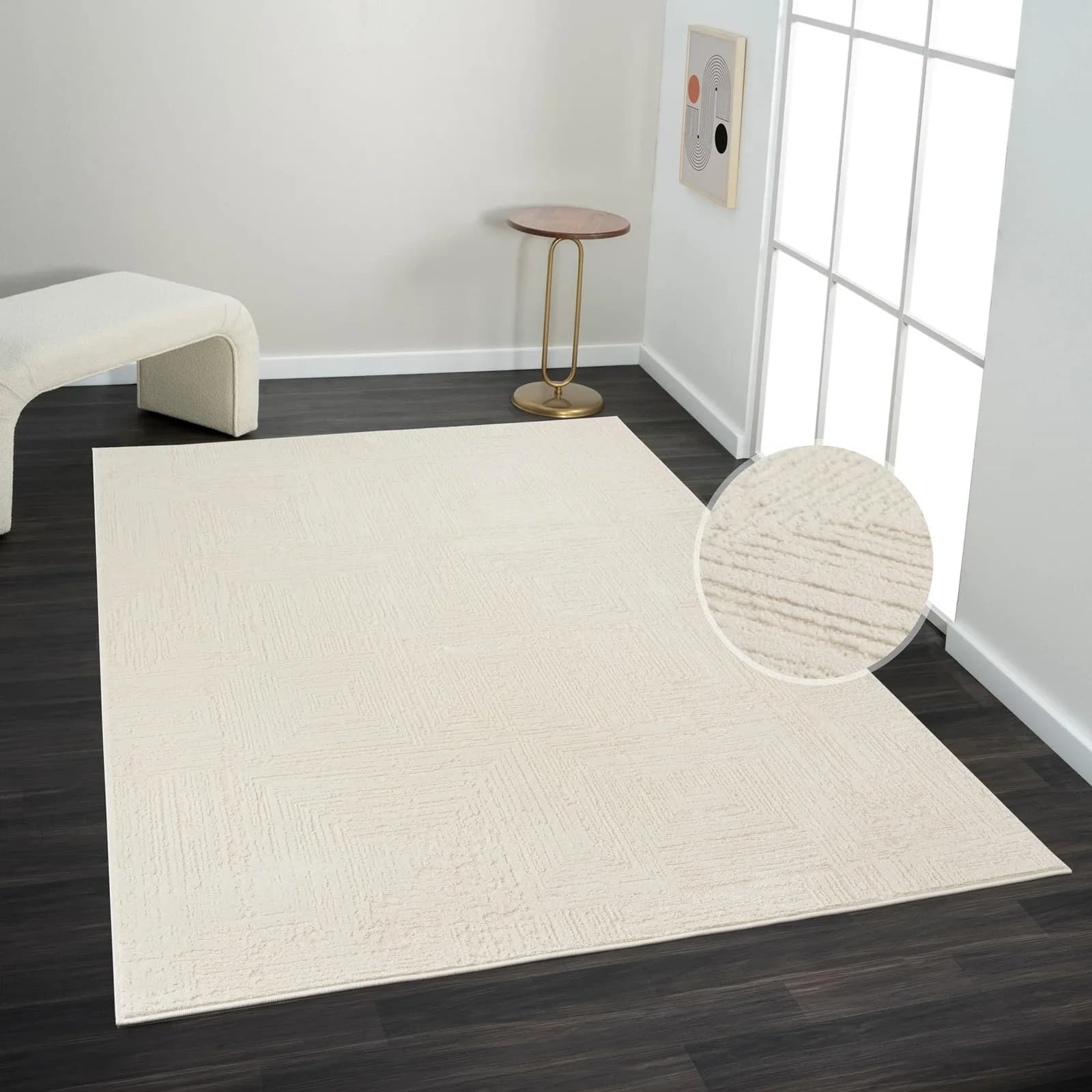 MY HOME Brakel Teppich Beige Schrumpf-Carving-Effekt