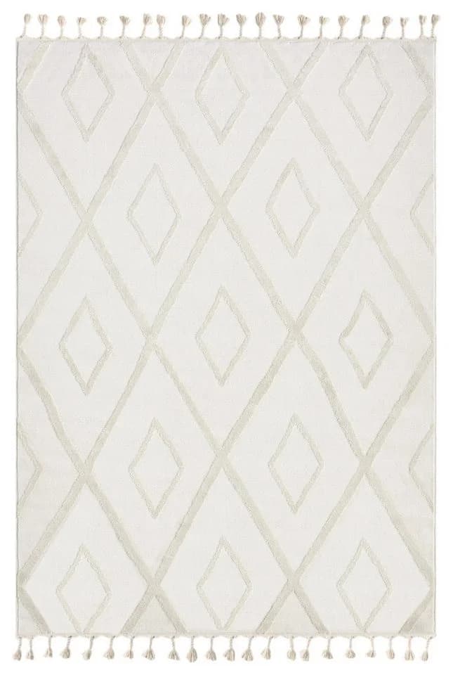 OTTO HOME Teppich Otilie Beige Woll-Look Rauten Fransen