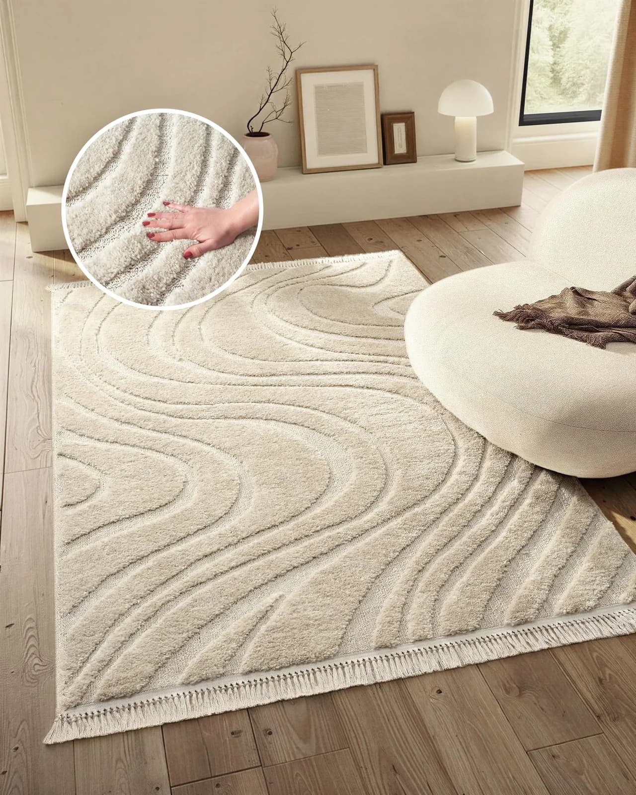 Teppich HOMSY BY ANA JOHNSON 'Waavy mit Fransen, Wellen Design' Beige