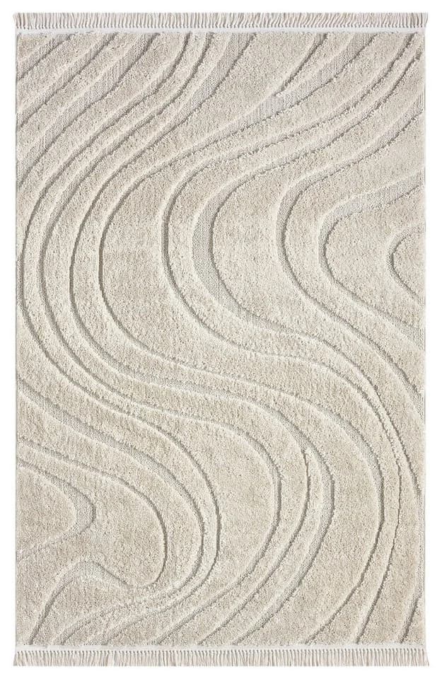 Beiger Boho-Scandi-Teppich mit 3D-Optik und Hoch-Tief-Design