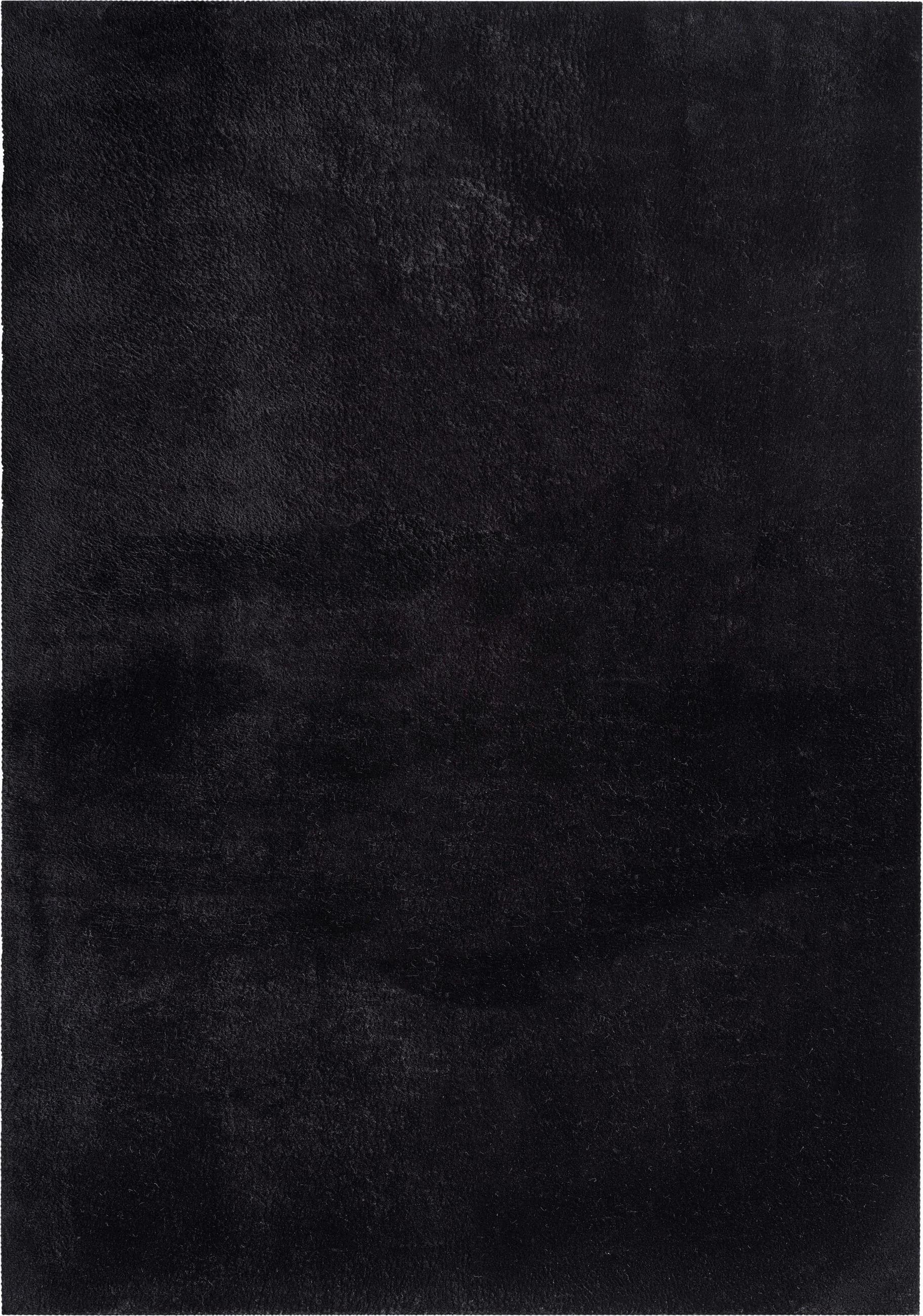 MERINOS Kunstfellteppich Loft 37 Schwarz Uni Langflor Anti-Rutsch