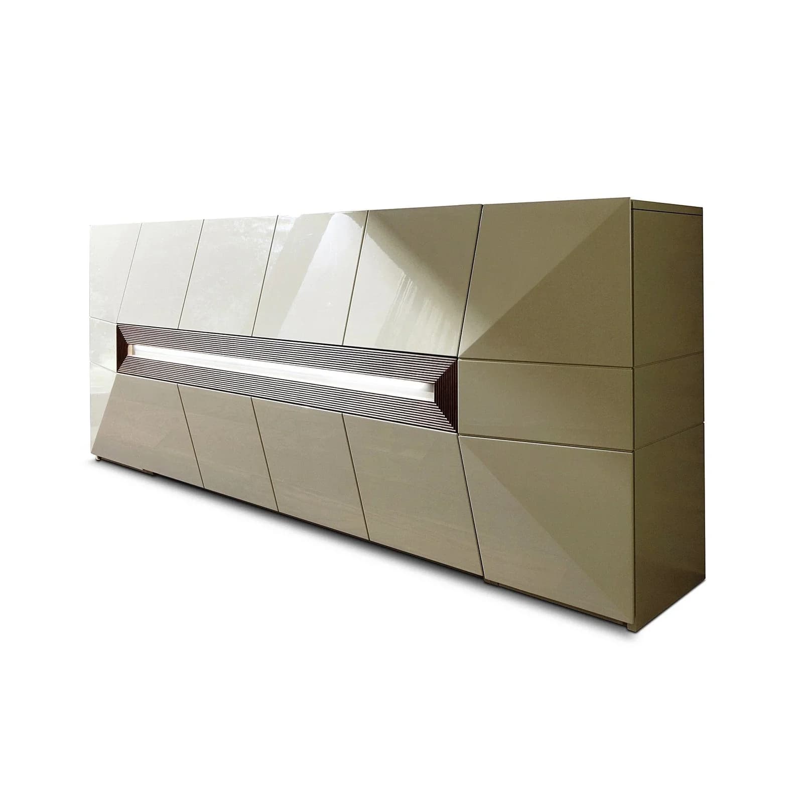 Sideboard MONDO PRISMA PLUS Hochglanz Creme Nussbaum Slow-Motion