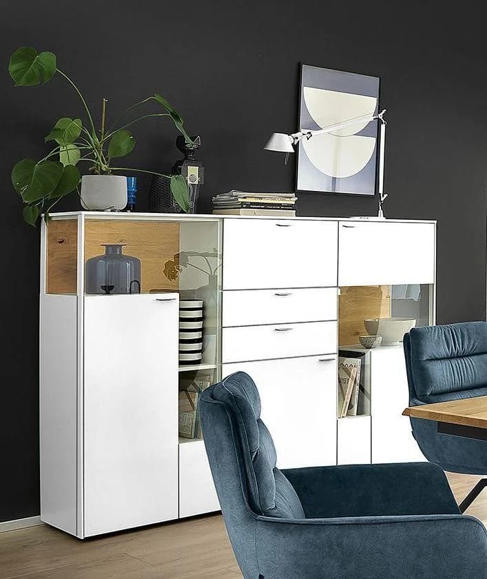 Highboard VENJAKOB SENTINO 3000 Weiß Matt Glas