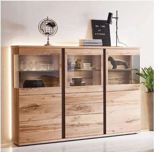 Highboard VENJAKOB Barola Eiche rustico hell geölt mit Glastüren