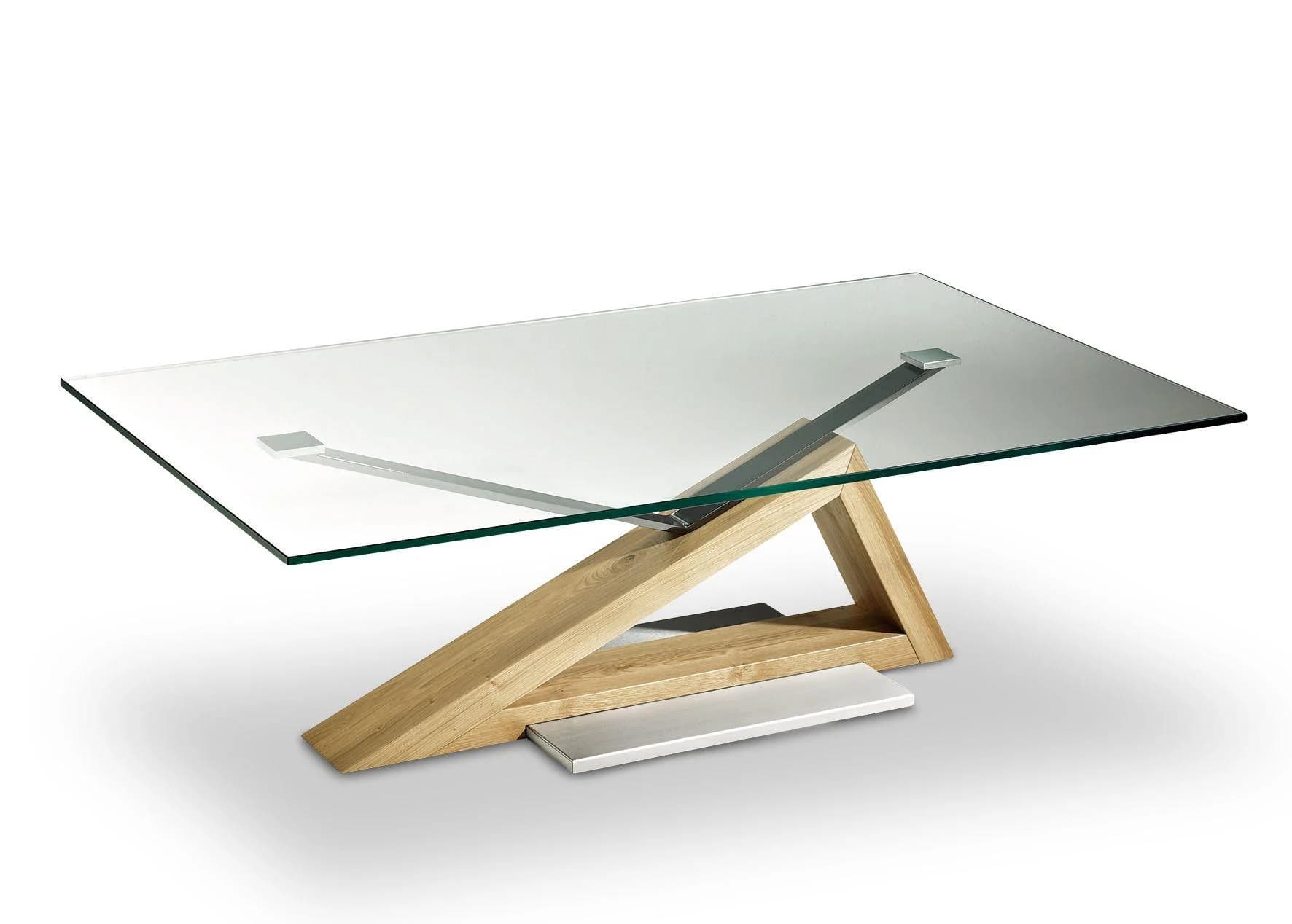 Couchtisch 7215NK-127-45 Braun Asteiche massiv Glas Edelstahl
