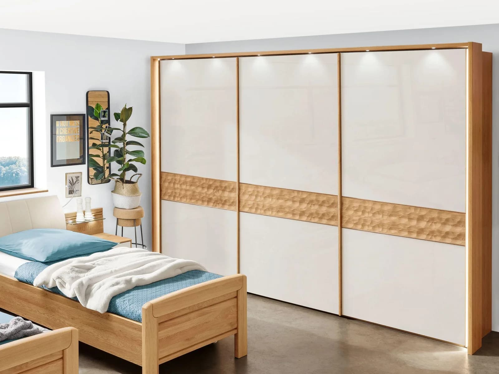 Kleiderschrank MONDO MENTANO 3-türig Natur-Eiche Glas-Front