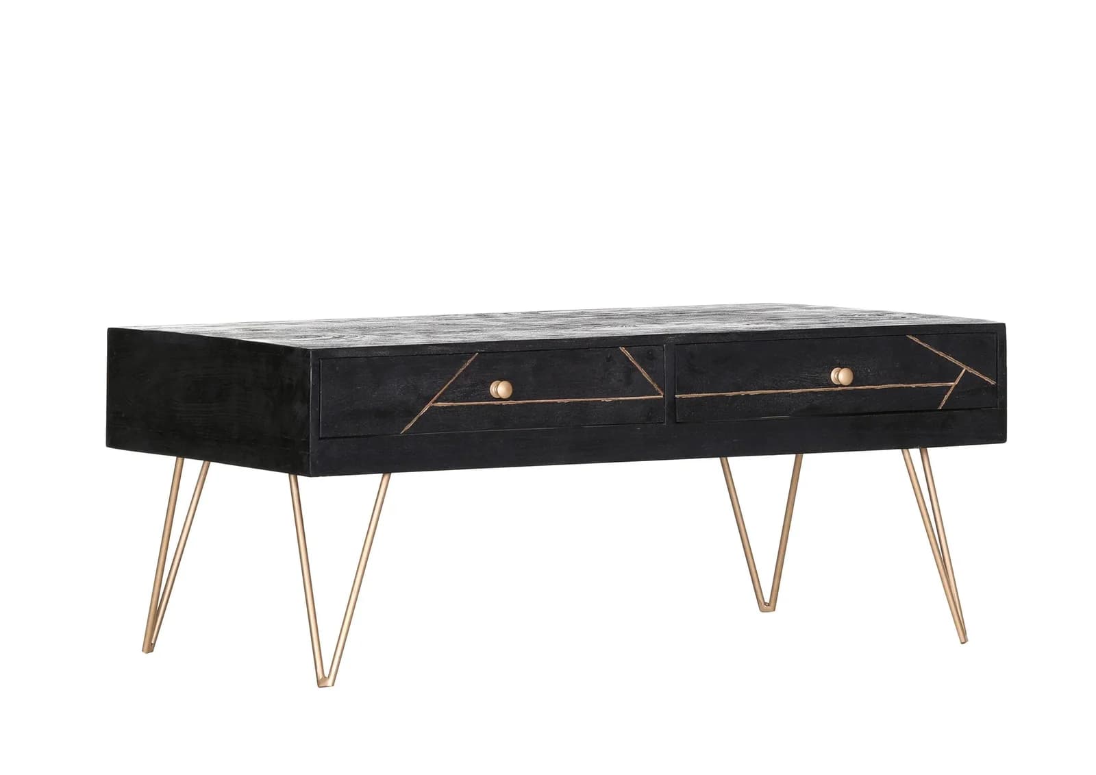 LOFT Couchtisch GOLDEN FLAIR Schwarz Gold massiv Akazie