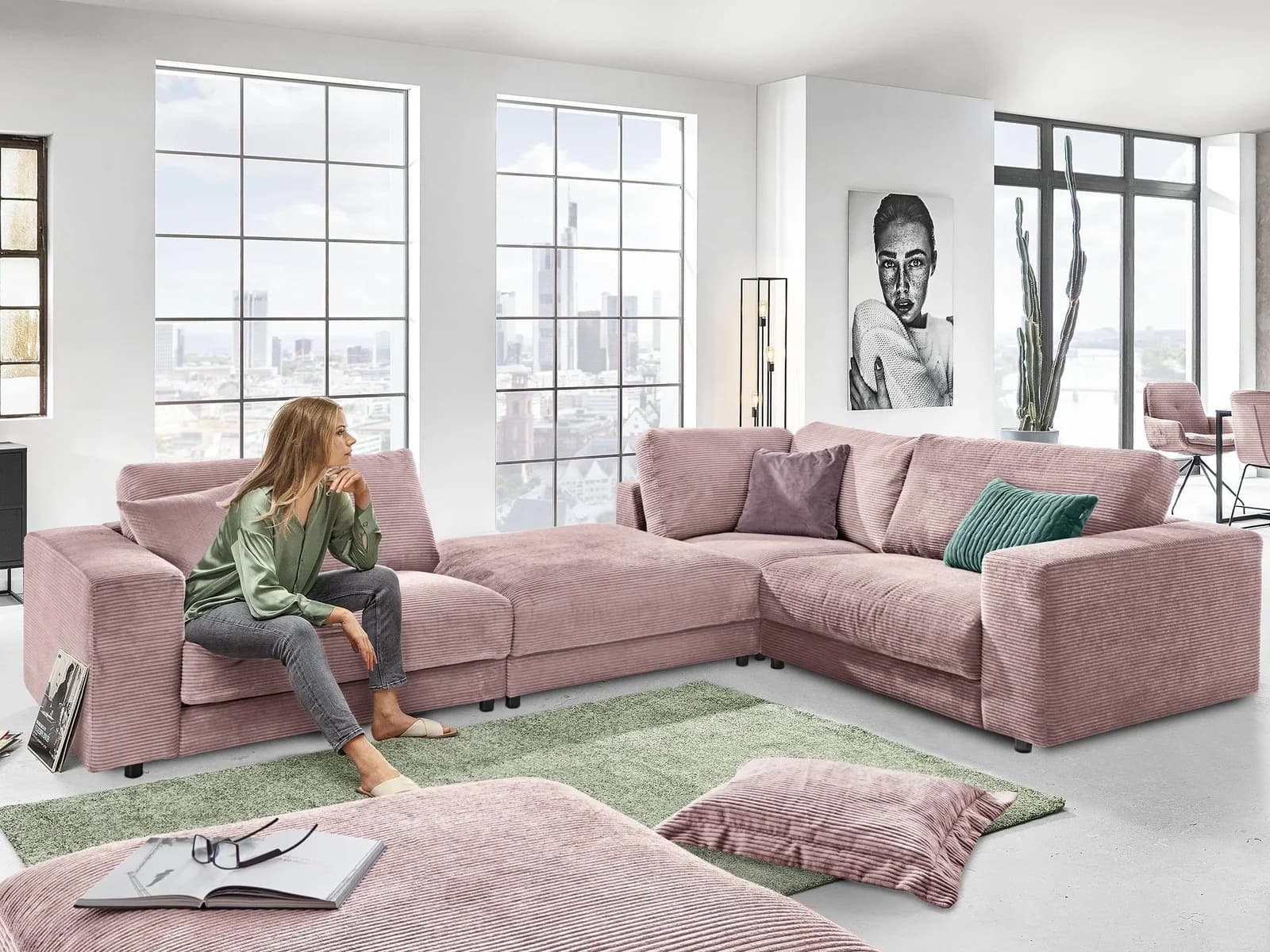 Loft Polsterecke CAVALLI PLUS 2.0 mit Stoff Cord Bezug