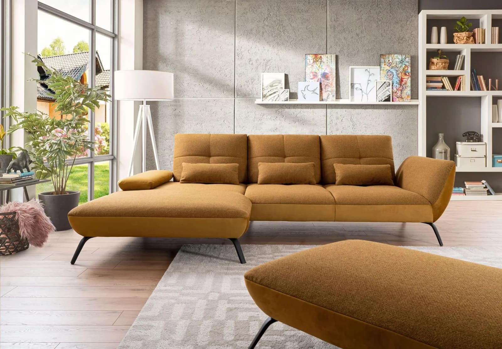 Vito Polsterecke TICONA PLUS Ecksofa in Gelb/Gold mit verstellbarer Sitztiefe