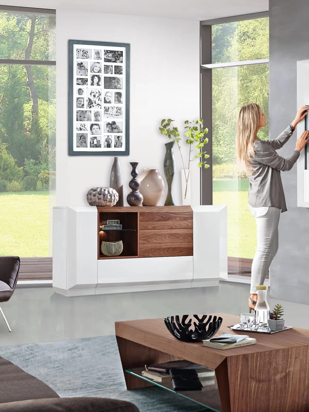 Sideboard MONDO PRISMA MEDIA Weiß/Nussbaum